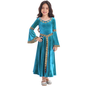 Средневековый костюм Принцессы для Косплея Для девочек, Бархатное Винтажное платье Макси с длинным рукавом-фонариком, ретро-нарядные костюмы