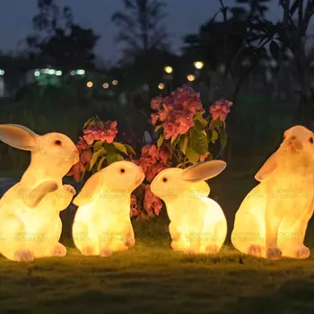 Стеклопластиковые Кролики Ландшафтное освещение Дома светодиодные садовые лампы Украшение Наружного освещения