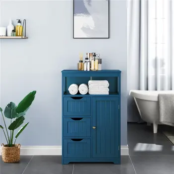 Стильный Темно-синий Многоярусный шкаф для ванной Комнаты, Современный Органайзер для хранения с несколькими полками и выдвижными ящиками, Идеальное решение
