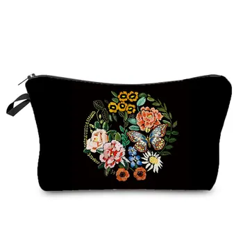 Сумка-органайзер для косметики с цветочным принтом, Повседневная женская сумка для хранения, черные изысканные косметички для женщин, Маленькая подарочная сумка