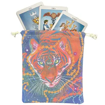 Сумки для рун Таро, Толстая сумка для хранения карт Таро и игральных костей с рисунком трехглазого тигра, карман на шнурке для карт Таро