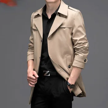 Тренч для мужчин средней и длинной длины, Куртки для молодежи среднего возраста в британском стиле, корейская версия, пальто для мужчин 2
