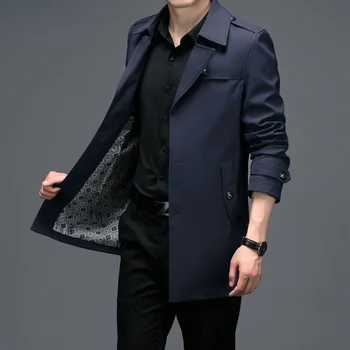 Тренч для мужчин средней и длинной длины, Куртки для молодежи среднего возраста в британском стиле, корейская версия, пальто для мужчин 3