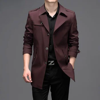 Тренч для мужчин средней и длинной длины, Куртки для молодежи среднего возраста в британском стиле, корейская версия, пальто для мужчин 4