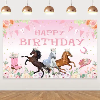 Украшения для вечеринки в честь Дня рождения розовой лошади для девочек, Фон для западной пастушки, баннер, фон для фотографии лошади, декор для вечеринки