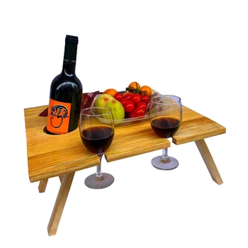 Уличный стол для пикника с вином, Складной переносной деревянный стол для закусок в кемпинге с бутылкой вина и держателем стакана, 34x30 см, 30x24 см