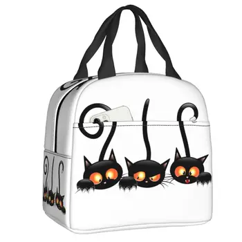 Хэллоуин, Черный кот, изолированный ланч-бокс для женщин, Многоразовый термосумка-холодильник, сумка для ланча, Контейнер для еды для пикника, сумки-тоут