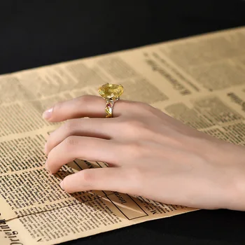 Цграмм Стерлингового Серебра 925 пробы, Большое Овальное кольцо с натуральным цитрином для женщин, Сверкающее Кольцо с крупным Желтым камнем, Роскошные ювелирные изделия 2