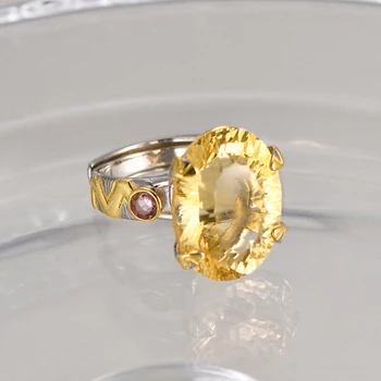 Цграмм Стерлингового Серебра 925 пробы, Большое Овальное кольцо с натуральным цитрином для женщин, Сверкающее Кольцо с крупным Желтым камнем, Роскошные ювелирные изделия 3