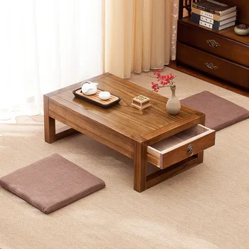 Чайный столик Grass art house с простыми татами, столик kang, столик с эркером из массива дерева, японский балкон,