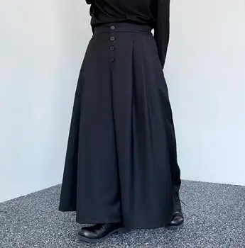 Широкие брюки в японском стиле, мужские весенние брюки, Черные Винтажные Плиссированные, Для работы парикмахером