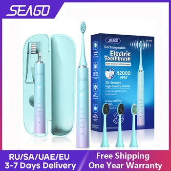 Электрическая Зубная щетка Seago Sonic, 5 режимов, Водонепроницаемая щетка для взрослых с быстрой головкой, зарядка через USB, Подарок для пары, Уникальный красочный дизайн
